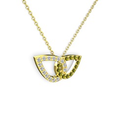 Peridot ve beyaz zirkon 8 ayar altın kolye (40 cm altın rolo zincir)