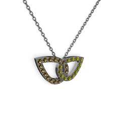 Peridot ve dumanlı kuvars 925 ayar siyah rodyum kaplama gümüş kolye (40 cm gümüş rolo zincir)