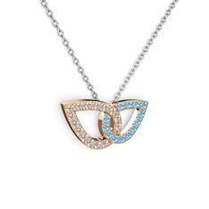 Akuamarin ve swarovski 925 ayar rose altın kaplama gümüş kolye (40 cm gümüş rolo zincir)