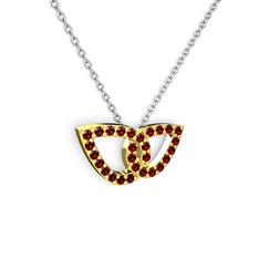 Taşlı Leaf Kolye - Garnet 18 ayar altın kolye (40 cm beyaz altın rolo zincir) #1r55lpr