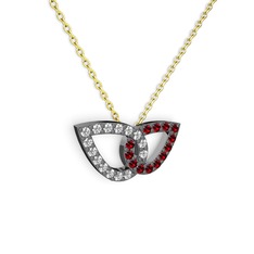 Taşlı Leaf Kolye - Garnet ve pırlanta 925 ayar siyah rodyum kaplama gümüş kolye (0.154 karat, 40 cm altın rolo zincir) #1rm2wov
