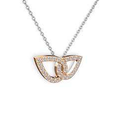 Taşlı Leaf Kolye - Pırlanta ve swarovski 14 ayar rose altın kolye (0.154 karat, 40 cm beyaz altın rolo zincir) #1rnpdro