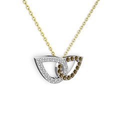 Taşlı Leaf Kolye - Dumanlı kuvars ve swarovski 18 ayar beyaz altın kolye (40 cm altın rolo zincir) #1s0gex9
