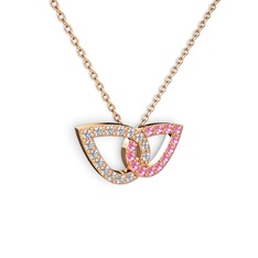 Taşlı Leaf Kolye - Pembe kuvars ve swarovski 18 ayar rose altın kolye (40 cm rose altın rolo zincir) #1s3pp6