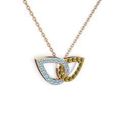 Taşlı Leaf Kolye - Peridot ve akuamarin 14 ayar rose altın kolye (40 cm rose altın rolo zincir) #1s9rdu2