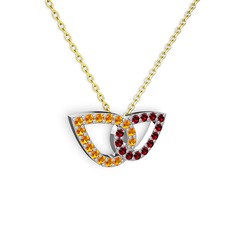 Taşlı Leaf Kolye - Garnet ve sitrin 8 ayar beyaz altın kolye (40 cm gümüş rolo zincir) #1scea7y