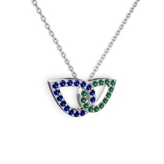 Taşlı Leaf Kolye - Yeşil kuvars ve lab safir 18 ayar beyaz altın kolye (40 cm gümüş rolo zincir) #1scxr55