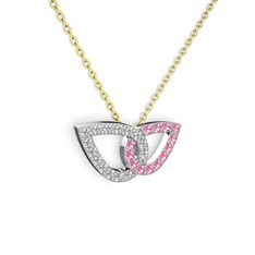 Taşlı Leaf Kolye - Pembe kuvars ve beyaz zirkon 925 ayar gümüş kolye (40 cm altın rolo zincir) #1sx0t1e