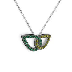 Taşlı Leaf Kolye - Peridot ve yeşil kuvars 925 ayar siyah rodyum kaplama gümüş kolye (40 cm beyaz altın rolo zincir) #1szisgg