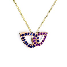 Taşlı Leaf Kolye - Ametist ve lab safir 8 ayar rose altın kolye (40 cm altın rolo zincir) #1t30q25