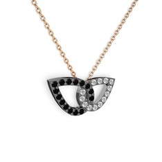 Swarovski ve siyah zirkon 925 ayar siyah rodyum kaplama gümüş kolye (40 cm rose altın rolo zincir)