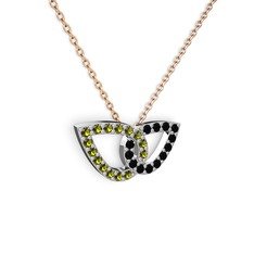 Taşlı Leaf Kolye - Siyah zirkon ve peridot 925 ayar gümüş kolye (40 cm rose altın rolo zincir) #1tgegas