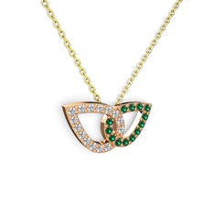 Taşlı Leaf Kolye - Yeşil kuvars ve swarovski 8 ayar rose altın kolye (40 cm altın rolo zincir) #1tq0sgu
