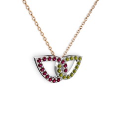 Taşlı Leaf Kolye - Peridot ve rodolit garnet 14 ayar beyaz altın kolye (40 cm rose altın rolo zincir) #1tua5hm
