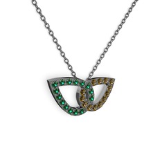 Taşlı Leaf Kolye - Dumanlı kuvars ve yeşil kuvars 925 ayar siyah rodyum kaplama gümüş kolye (40 cm gümüş rolo zincir) #1u15wbs