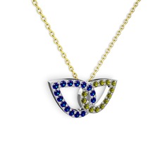 Taşlı Leaf Kolye - Peridot ve lab safir 18 ayar beyaz altın kolye (40 cm altın rolo zincir) #1u1h60f