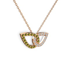 Beyaz zirkon ve peridot 18 ayar rose altın kolye (40 cm rose altın rolo zincir)