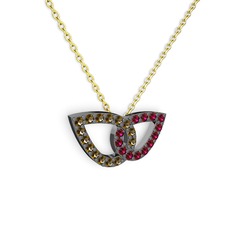 Taşlı Leaf Kolye - Rodolit garnet ve dumanlı kuvars 925 ayar siyah rodyum kaplama gümüş kolye (40 cm altın rolo zincir) #1uf1z3j