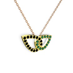 Taşlı Leaf Kolye - Yeşil kuvars ve siyah zirkon 8 ayar altın kolye (40 cm rose altın rolo zincir) #1ugtwbj