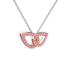 Taşlı Leaf Kolye - Pembe kuvars 18 ayar rose altın kolye (40 cm beyaz altın rolo zincir) #1ujpmho