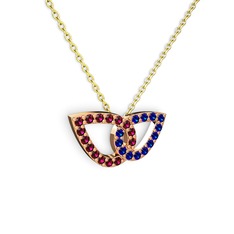 Taşlı Leaf Kolye - Lab safir ve rodolit garnet 14 ayar rose altın kolye (40 cm altın rolo zincir) #1uq0i2a