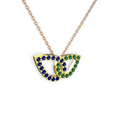 Yeşil kuvars ve lab safir 18 ayar altın kolye (40 cm gümüş rolo zincir)