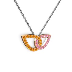 Pembe kuvars ve sitrin 925 ayar rose altın kaplama gümüş kolye (40 cm gümüş rolo zincir)