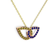 Taşlı Leaf Kolye - Lab safir ve peridot 925 ayar rose altın kaplama gümüş kolye (40 cm gümüş rolo zincir) #1veaxhw