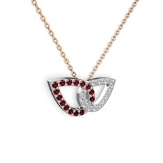 Taşlı Leaf Kolye - Pırlanta ve garnet 8 ayar beyaz altın kolye (0.154 karat, 40 cm rose altın rolo zincir) #1vf3o3z