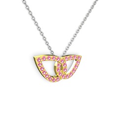 Taşlı Leaf Kolye - Pembe kuvars 14 ayar altın kolye (40 cm beyaz altın rolo zincir) #1vtabfw