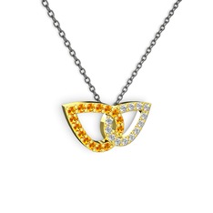 Swarovski ve sitrin 925 ayar altın kaplama gümüş kolye (40 cm gümüş rolo zincir)