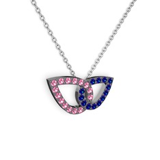 Taşlı Leaf Kolye - Lab safir ve pembe kuvars 925 ayar siyah rodyum kaplama gümüş kolye (40 cm beyaz altın rolo zincir) #1wb0ihu