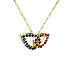 Taşlı Leaf Kolye - Rodolit garnet ve lab safir 18 ayar altın kolye (40 cm altın rolo zincir) #1wb8it3
