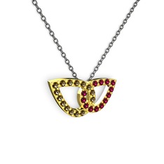 Taşlı Leaf Kolye - Rodolit garnet ve dumanlı kuvars 925 ayar altın kaplama gümüş kolye (40 cm gümüş rolo zincir) #1we1zra