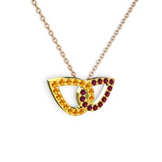Taşlı Leaf Kolye - Rodolit garnet ve sitrin 8 ayar altın kolye (40 cm rose altın rolo zincir) #1wm4htl