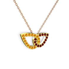 Taşlı Leaf Kolye - Garnet ve sitrin 8 ayar altın kolye (40 cm rose altın rolo zincir) #1wrewqa