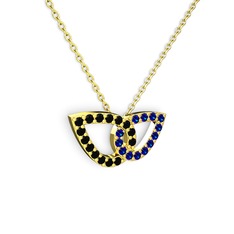 Taşlı Leaf Kolye - Lab safir ve siyah zirkon 14 ayar altın kolye (40 cm altın rolo zincir) #1wvw4pu