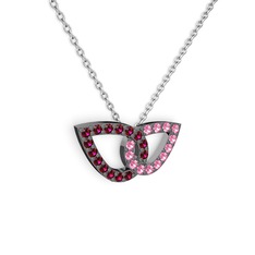 Taşlı Leaf Kolye - Pembe kuvars ve rodolit garnet 925 ayar siyah rodyum kaplama gümüş kolye (40 cm beyaz altın rolo zincir) #1wzi8kc