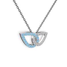 Taşlı Leaf Kolye - Swarovski ve akuamarin 925 ayar gümüş kolye (40 cm gümüş rolo zincir) #1x0s7ml