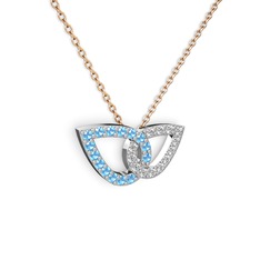 Taşlı Leaf Kolye - Swarovski ve akuamarin 14 ayar beyaz altın kolye (40 cm rose altın rolo zincir) #1x9l8je