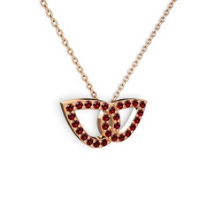 Taşlı Leaf Kolye - Garnet 14 ayar rose altın kolye (40 cm rose altın rolo zincir) #1xgqsos