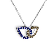 Taşlı Leaf Kolye - Dumanlı kuvars ve lab safir 925 ayar gümüş kolye (40 cm gümüş rolo zincir) #1xi137