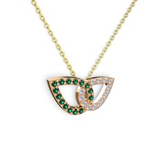 Taşlı Leaf Kolye - Swarovski ve yeşil kuvars 925 ayar rose altın kaplama gümüş kolye (40 cm altın rolo zincir) #1xm0jvt