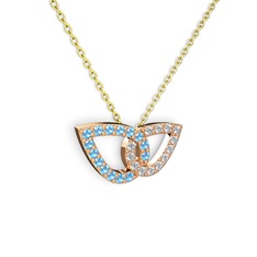 Taşlı Leaf Kolye - Swarovski ve akuamarin 925 ayar rose altın kaplama gümüş kolye (40 cm altın rolo zincir) #1xmufxq