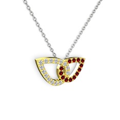 Garnet ve beyaz zirkon 18 ayar altın kolye (40 cm beyaz altın rolo zincir)