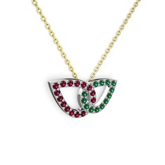 Taşlı Leaf Kolye - Yeşil kuvars ve rodolit garnet 925 ayar gümüş kolye (40 cm gümüş rolo zincir) #1xudcef