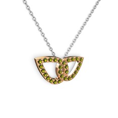 Taşlı Leaf Kolye - Peridot 8 ayar rose altın kolye (40 cm gümüş rolo zincir) #1xuqfuz