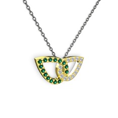 Taşlı Leaf Kolye - Swarovski ve yeşil kuvars 8 ayar altın kolye (40 cm gümüş rolo zincir) #1xvclet