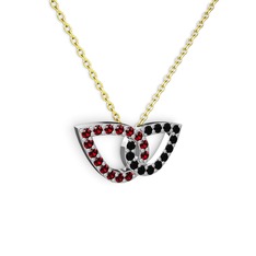 Taşlı Leaf Kolye - Siyah zirkon ve garnet 925 ayar gümüş kolye (40 cm altın rolo zincir) #1yaxsur