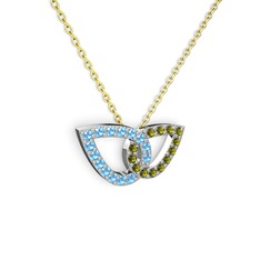 Peridot ve akuamarin 14 ayar beyaz altın kolye (40 cm altın rolo zincir)